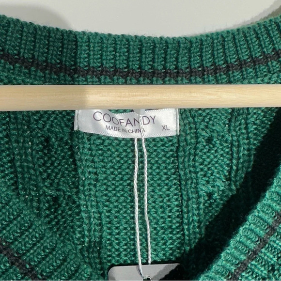 Coofandy V Neck Sleeveless Knitted Pullover Vest Sweater Green Size XL - Picture 2 of 10